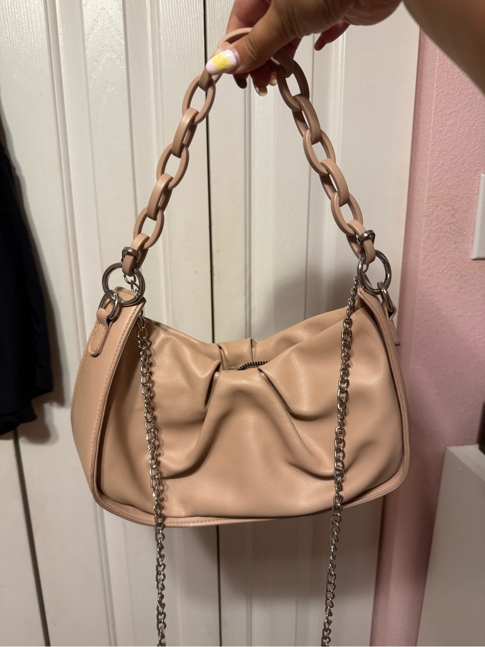 Women’s Soft Gathered Shoulder Bag - Blush Pink Nude